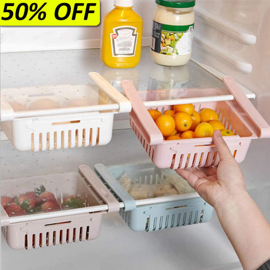Adjustable Length Retractable Fridge & Multi-Purpose Storage Basket ( Random Colors )