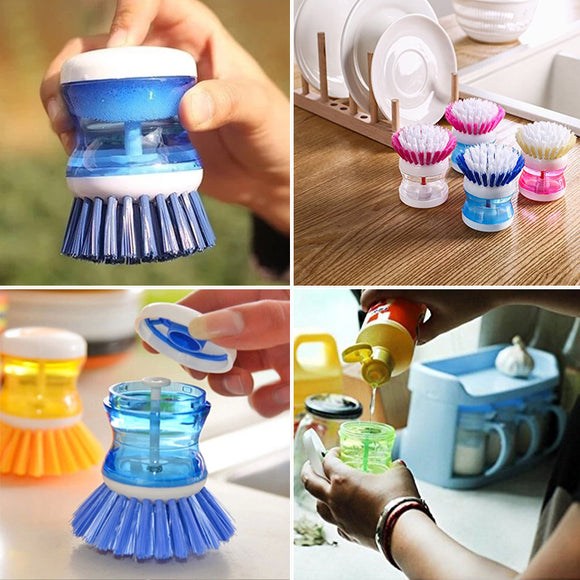 Kitchen Palm Brush Cleaner With Soap Dispenser Refilled For Dishes (Random Colors)