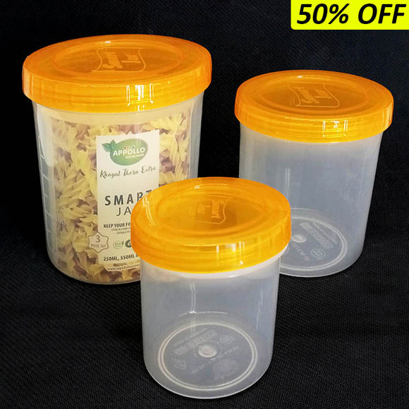 Appollo Pack Of 3pcs Medium & Small Size Plastic Heavy-Duty Food Jar Set ( Random Colors )