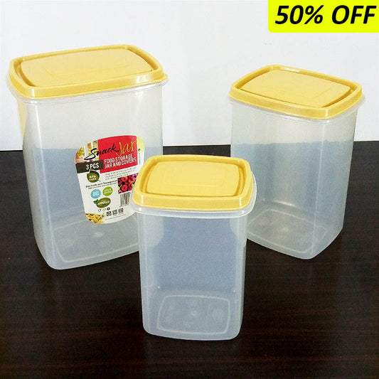 Appollo Pack Of 3pcs Multi-Purpose Plastic Grains & Snack Storage Jar Set ( Random Colors )