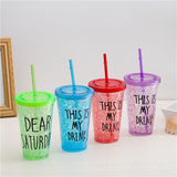 Kids' 450ml Plastic Acrylic Frosty Glass With Straw ( Random Colors Will Be Sent )