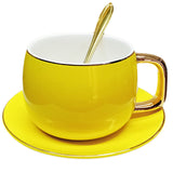 Yellow-Gold Imported Premium Super Fine Quality 200ml Mug With Saucer & Steel Spoon